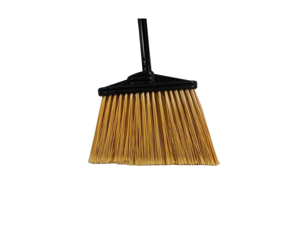 Warehouse Angled Broom - 4' Black Metal Handle - Cream Flagged