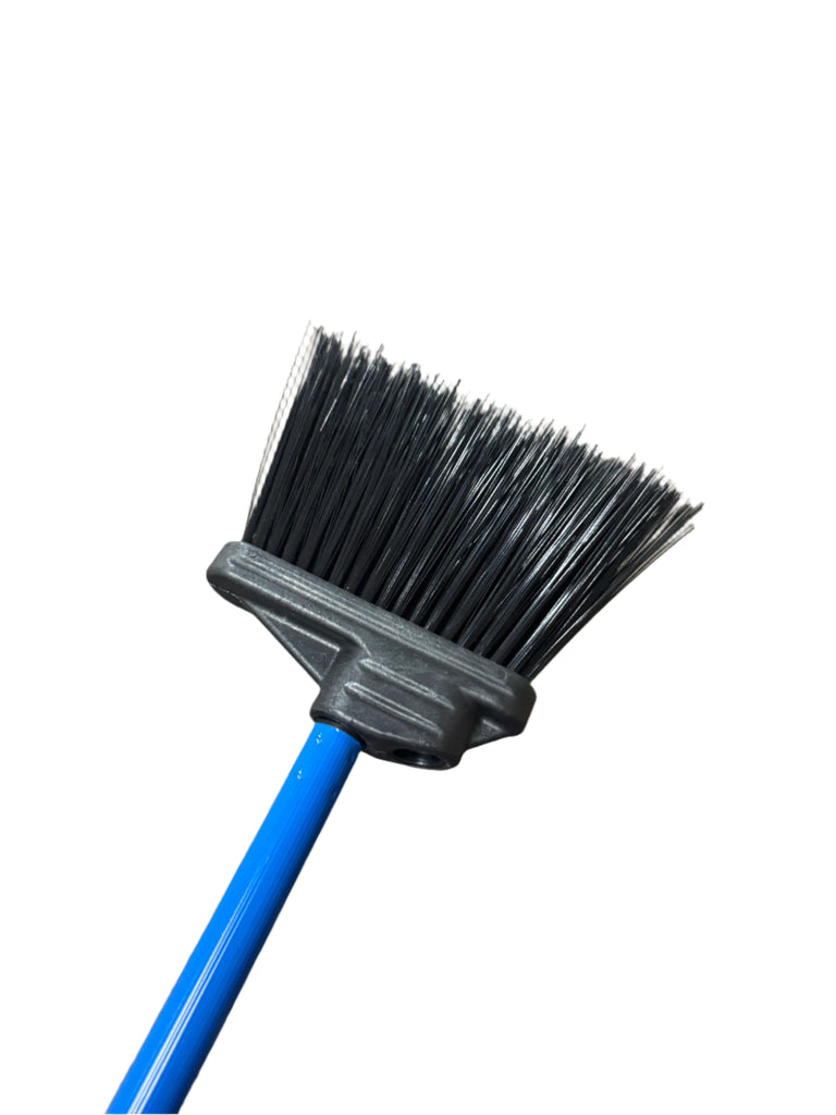 Lobby Broom - 4' Blue Metal Handle- Stiff Black