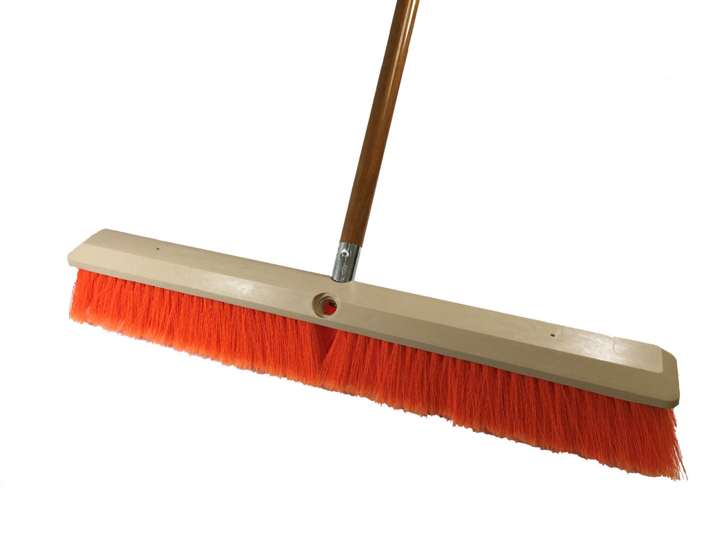 Medium Push Broom Kit - 24" Flagged Orange/Stiff Orange Poly Broom w/5' Wood Handle